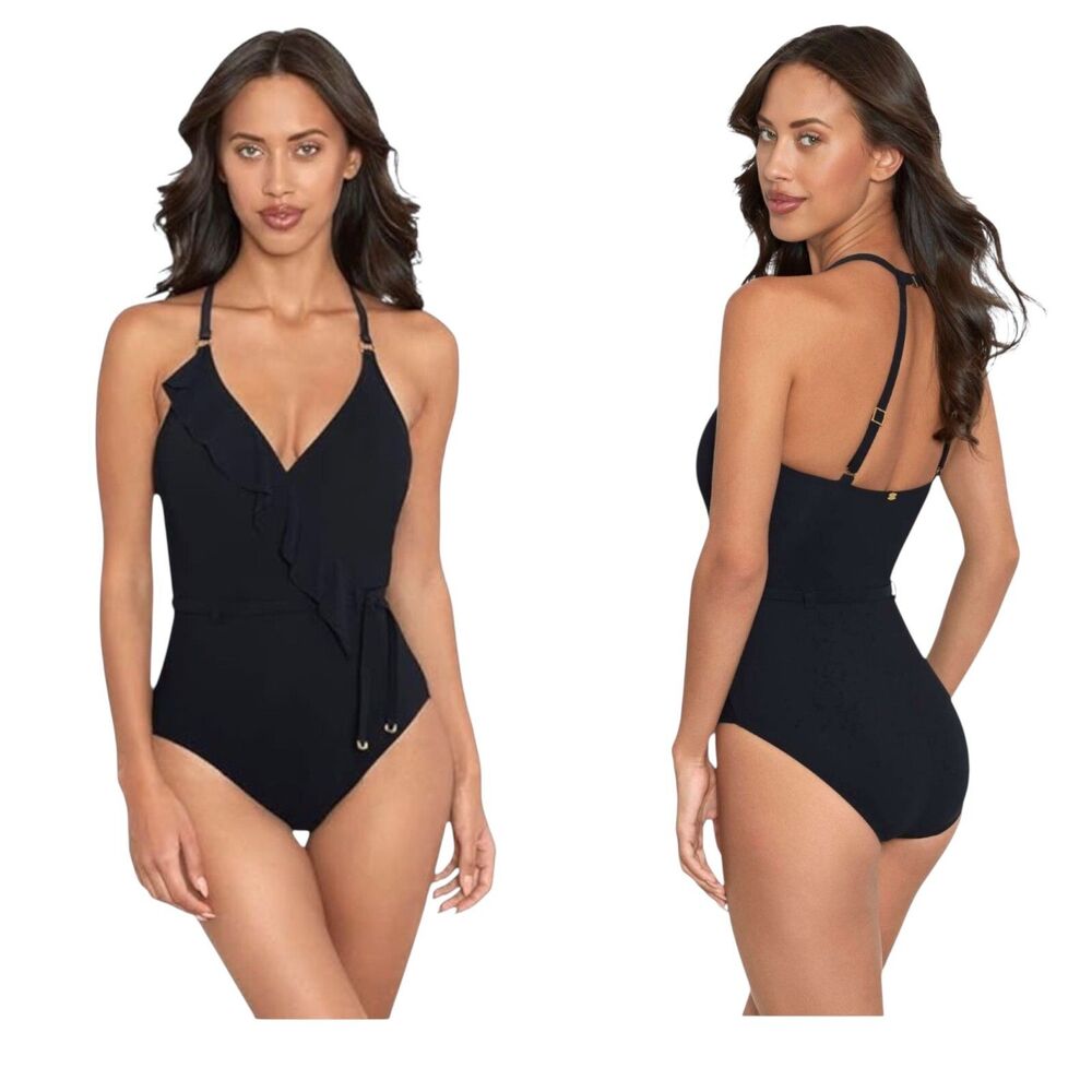 Amoressa Women's Size 8 MEDIUM Beau One Piece Black Miraclesuit Suimsuit